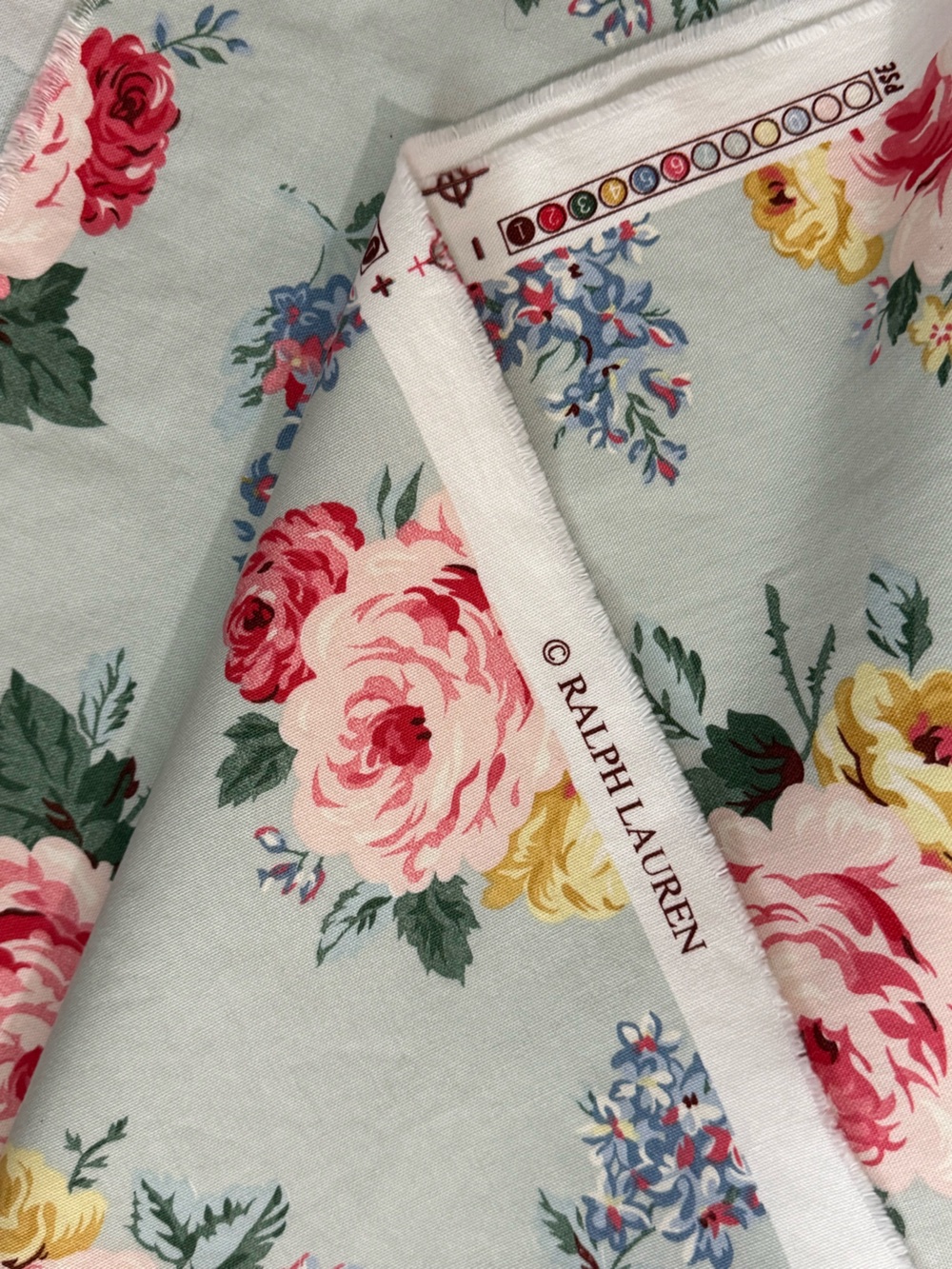 Ralph Lauren "Cottage Lane" Vintage decorator fabric cabbage rose floral 55”x55”